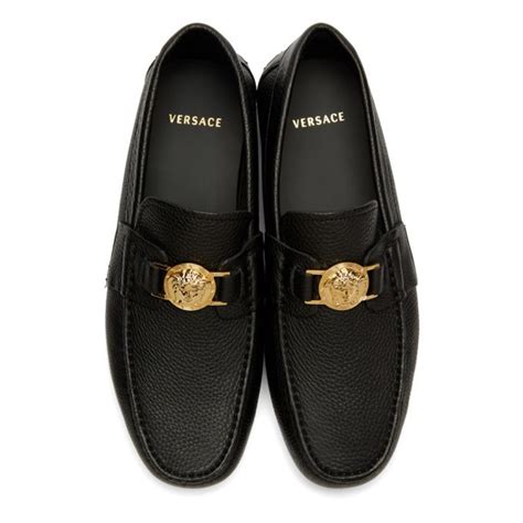 versace collection mocassino leather loafers|Versace black label slippers.